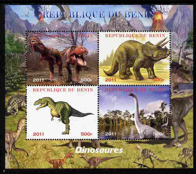 Benin 2011 Dinosaurs perf sheetlet containing 4 values unmounted mint. Note this item is privately produced and is offered purely on its thematic appeal