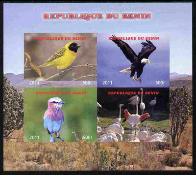 Benin 2011 Birds imperf sheetlet containing 4 values unmounted mint. Note this item is privately produced and is offered purely on its thematic appeal