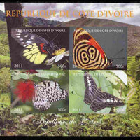 Ivory Coast 2011 Butterflies of Asia imperf sheetlet containing 4 values unmounted mint. Note this item is privately produced and is offered purely on its thematic appeal