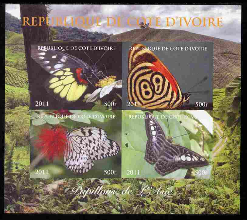 Ivory Coast 2011 Butterflies of Asia imperf sheetlet containing 4 values unmounted mint. Note this item is privately produced and is offered purely on its thematic appeal