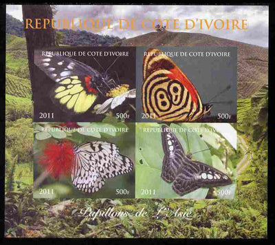 Ivory Coast 2011 Butterflies of Asia imperf sheetlet containing 4 values unmounted mint. Note this item is privately produced and is offered purely on its thematic appeal