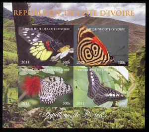 Ivory Coast 2011 Butterflies of Asia imperf sheetlet containing 4 values unmounted mint. Note this item is privately produced and is offered purely on its thematic appeal