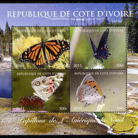 Ivory Coast 2011 Butterflies of North America perf sheetlet containing 4 values unmounted mint. Note this item is privately produced and is offered purely on its thematic appeal