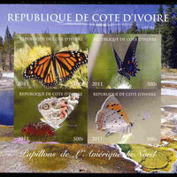 Ivory Coast 2011 Butterflies of North America imperf sheetlet containing 4 values unmounted mint. Note this item is privately produced and is offered purely on its thematic appeal