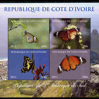 Ivory Coast 2011 Butterflies of South America perf sheetlet containing 4 values unmounted mint. Note this item is privately produced and is offered purely on its thematic appeal