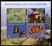 Ivory Coast 2011 Butterflies of South America perf sheetlet containing 4 values unmounted mint. Note this item is privately produced and is offered purely on its thematic appeal