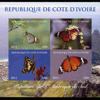 Ivory Coast 2011 Butterflies of South America imperf sheetlet containing 4 values unmounted mint. Note this item is privately produced and is offered purely on its thematic appeal