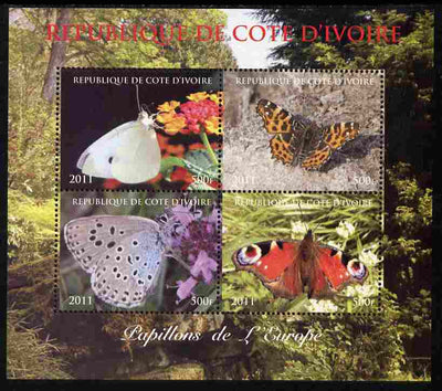 Ivory Coast 2011 Butterflies of Europe perf sheetlet containing 4 values unmounted mint. Note this item is privately produced and is offered purely on its thematic appeal