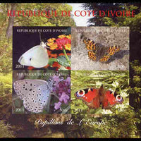 Ivory Coast 2011 Butterflies of Europe imperf sheetlet containing 4 values unmounted mint. Note this item is privately produced and is offered purely on its thematic appeal