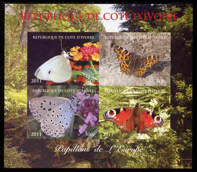 Ivory Coast 2011 Butterflies of Europe imperf sheetlet containing 4 values unmounted mint. Note this item is privately produced and is offered purely on its thematic appeal
