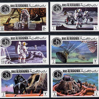 Ras Al Khaima 1972 Apollo 14 imperf set of 6 - one stamp shows Alan Shepherd with Golf Club (Mi 709-13B) unmounted mint