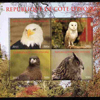 Ivory Coast 2011 Birds of Prey - Owls perf sheetlet containing 4 values unmounted mint. Note this item is privately produced and is offered purely on its thematic appeal