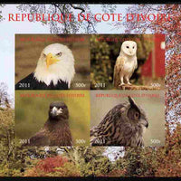 Ivory Coast 2011 Birds of Prey - Owls imperf sheetlet containing 4 values unmounted mint. Note this item is privately produced and is offered purely on its thematic appeal