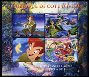 Ivory Coast 2011 The World of Walt Disney - Peter Pan perf sheetlet containing 4 values unmounted mint. Note this item is privately produced and is offered purely on its thematic appeal