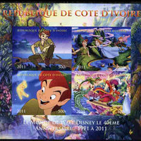 Ivory Coast 2011 The World of Walt Disney - Peter Pan imperf sheetlet containing 4 values unmounted mint. Note this item is privately produced and is offered purely on its thematic appeal