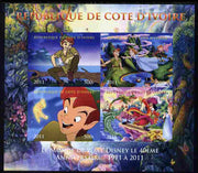 Ivory Coast 2011 The World of Walt Disney - Peter Pan imperf sheetlet containing 4 values unmounted mint. Note this item is privately produced and is offered purely on its thematic appeal