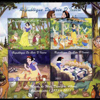 Ivory Coast 2011 The World of Walt Disney - Snow White perf sheetlet containing 4 values unmounted mint. Note this item is privately produced and is offered purely on its thematic appeal, it has no postal validity