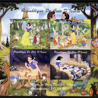 Ivory Coast 2011 The World of Walt Disney - Snow White imperf sheetlet containing 4 values unmounted mint. Note this item is privately produced and is offered purely on its thematic appeal