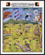 Tanzania 1996 World Scout Conference overprinted on 1993 Wildlife sheetlet of 16 values unmounted mint