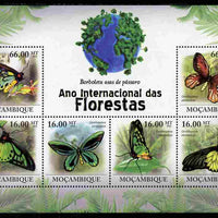 Mozambique 2011 International Year of Forests - Bird-Wing Butterflies perf sheetlet containing 6 values unmounted mint