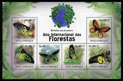 Mozambique 2011 International Year of Forests - Bird-Wing Butterflies perf sheetlet containing 6 values unmounted mint