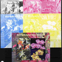 Benin 2011 Orchids sheetlet containing 4 values - the set of 5 imperf progressive proofs comprising the 4 individual colours plus all 4-colour composite, unmounted mint