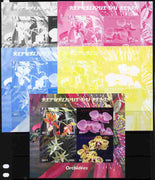 Benin 2011 Orchids sheetlet containing 4 values - the set of 5 imperf progressive proofs comprising the 4 individual colours plus all 4-colour composite, unmounted mint