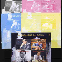 Benin 2011 Chess Champions sheetlet containing 4 values - the set of 5 imperf progressive proofs comprising the 4 individual colours plus all 4-colour composite, unmounted mint