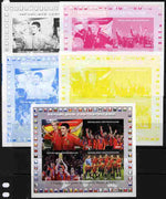 Central African Republic 2011 Football World Cup Winners - Spain sheetlet containing 4 values - the set of 5 imperf progressive proofs comprising the 4 individual colours plus all 4-colour composite, unmounted mint