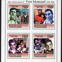 Togo 2011 90th Birth Anniversary of Yves Montand perf sheetlet containing 4 values unmounted mint