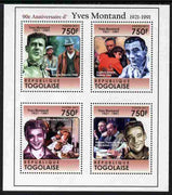 Togo 2011 90th Birth Anniversary of Yves Montand perf sheetlet containing 4 values unmounted mint