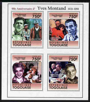 Togo 2011 90th Birth Anniversary of Yves Montand perf sheetlet containing 4 values unmounted mint