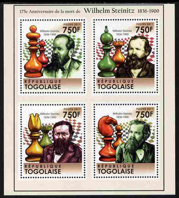 Togo 2011 175th Death Anniversary of Wilhelm Steinitz (chess) perf sheetlet containing 4 values unmounted mint