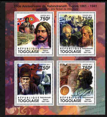 Togo 2011 150th Birth Anniversary of Rabindranath Tagore (literature) perf sheetlet containing 4 values unmounted mint