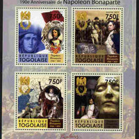 Togo 2011 190th Death Anniversary of Napoleon Bonaparte perf sheetlet containing 4 values unmounted mint