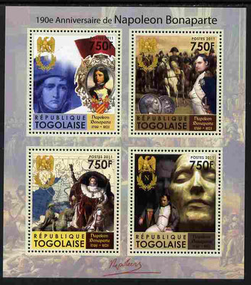 Togo 2011 190th Death Anniversary of Napoleon Bonaparte perf sheetlet containing 4 values unmounted mint