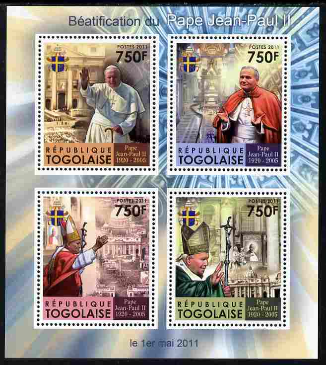 Togo 2011 Beatification of Pope John Paul II perf sheetlet containing 4 values unmounted mint