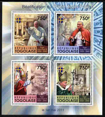 Togo 2011 Beatification of Pope John Paul II perf sheetlet containing 4 values unmounted mint