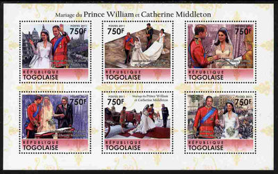 Togo 2011 Royal Wedding - William & Kate perf sheetlet containing 6 values unmounted mint