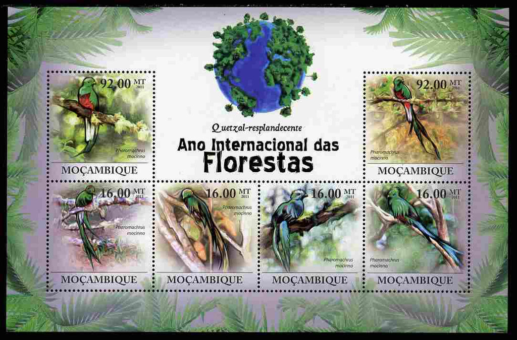 Mozambique 2011 International Year of the Forest - Resplendent Quetzal Birds perf sheetlet containing 6 values unmounted mint