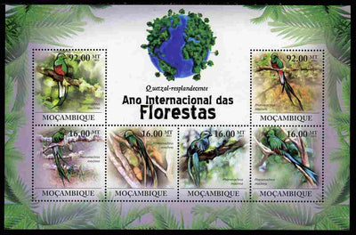 Mozambique 2011 International Year of the Forest - Resplendent Quetzal Birds perf sheetlet containing 6 values unmounted mint