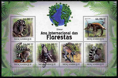 Mozambique 2011 International Year of the Forest - Lemurs perf sheetlet containing 6 values unmounted mint