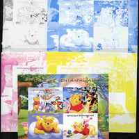 Central African Republic 2011 Winnie the Pooh sheetlet containing 4 values - the set of 5 imperf progressive proofs comprising the 4 individual colours plus all 4-colour composite, unmounted mint