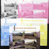 Central African Republic 2011 Railways - Trains of England sheetlet containing 4 values - the set of 5 imperf progressive proofs comprising the 4 individual colours plus all 4-colour composite, unmounted mint