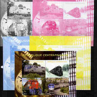 Central African Republic 2011 Railways - Trains of North America sheetlet containing 4 values - the set of 5 imperf progressive proofs comprising the 4 individual colours plus all 4-colour composite, unmounted mint