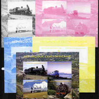 Central African Republic 2011 Railways - Trains of Africa sheetlet containing 4 values - the set of 5 imperf progressive proofs comprising the 4 individual colours plus all 4-colour composite, unmounted mint