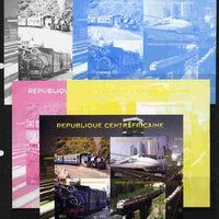 Central African Republic 2011 Railways - Trains of Asia sheetlet containing 4 values - the set of 5 imperf progressive proofs comprising the 4 individual colours plus all 4-colour composite, unmounted mint