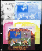 Ivory Coast 2011 Butterflies of Australasia sheetlet containing 4 values - the set of 5 imperf progressive proofs comprising the 4 individual colours plus all 4-colour composite, unmounted mint