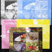 Ivory Coast 2011 Butterflies of Europe sheetlet containing 4 values - the set of 5 imperf progressive proofs comprising the 4 individual colours plus all 4-colour composite, unmounted mint