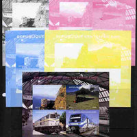 Central African Republic 2011 Railways - Trains of South America sheetlet containing 4 values - the set of 5 imperf progressive proofs comprising the 4 individual colours plus all 4-colour composite, unmounted mint